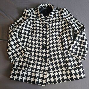 Style & Co Jacket Womens 16 White Black Houndstooth Pattern Button Up Coat